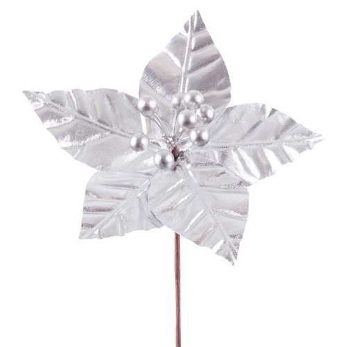 PICK POINSETTIA TEJIDO PLATA 20 X 20 X 16 CM