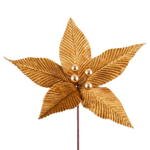 PICK POINSETTIA TEJIDO ORO 20 X 20 X 14 CM