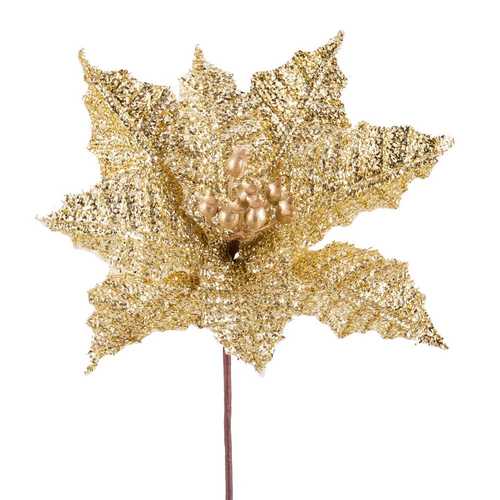 PICK POINSETTIA TEJIDO ORO 26 X 26 X 18 CM