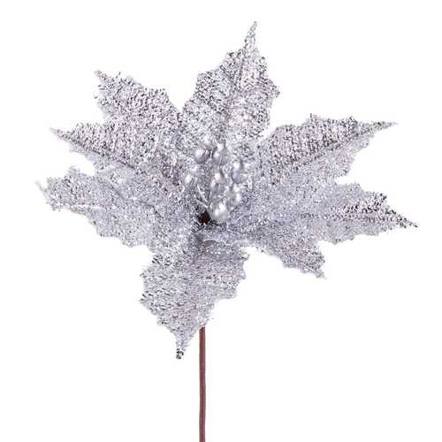 PICK POINSETTIA TEJIDO PLATA 26 X 26 X 18 CM