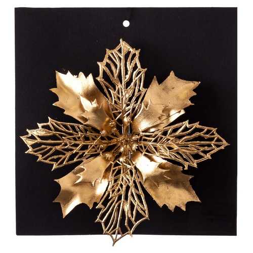 POINSETTIA CON CLIP PLÁSTICO ORO 16 X 16 CM