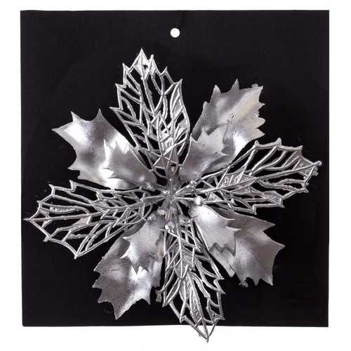POINSETTIA CON CLIP PLÁSTICO PLATA 16 X 16 CM