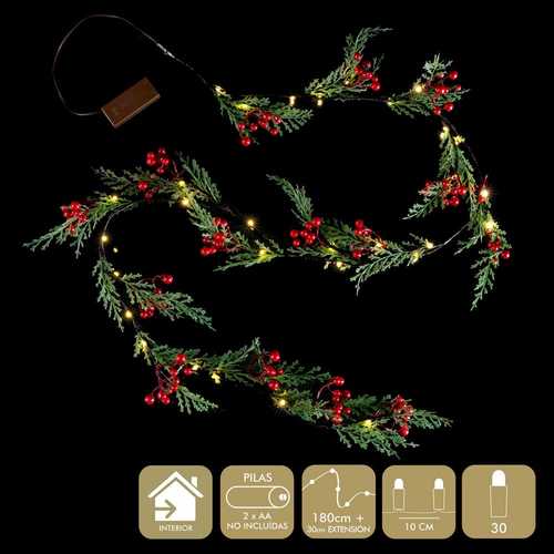 GUIRNALDA ACEBO Y HOJAS 30 MICRO-LED 180 CM