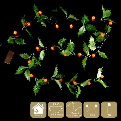 GUIRNALDA ACEBO Y HOJAS 20 LUCES 180 CM