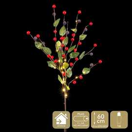S/2 RAMA ACEBO Y HOJAS 16 LUCES PLÁSTICO 60 CM
