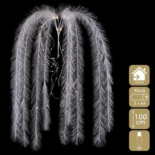 CASCADA PLUMAS 50 LUCES BLANCO-PLATA 100 CM