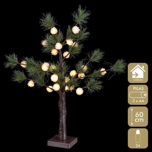 ÁRBOL PINO 24 LUCES PIÑAS PLÁSTICO 60 CM