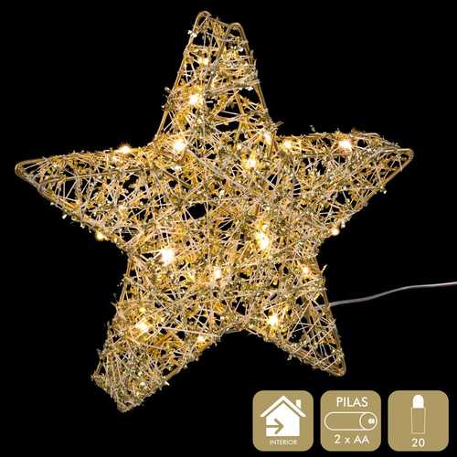 ESTRELLA CON LUZ METAL ORO 20 X 4 X 20 CM