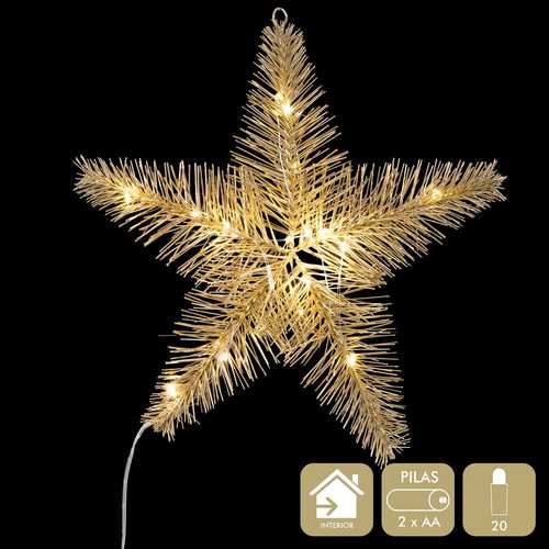 ESTRELLA CON LUZ METAL ORO 30 X 8 X 30 CM