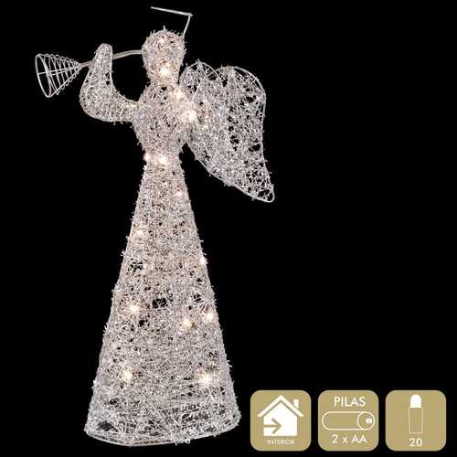 ÁNGEL CON LUZ METAL PLATA 20 X 13 X 55 CM