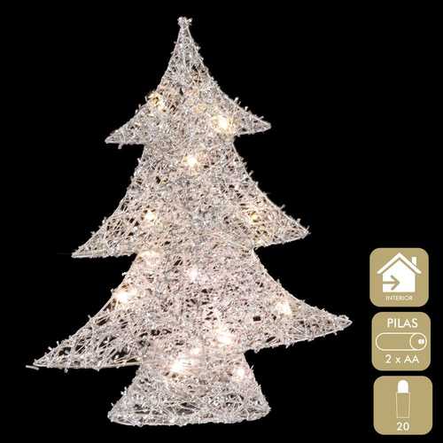 ÁRBOL CON LUZ METAL PLATA 28 X 7 X 35 CM