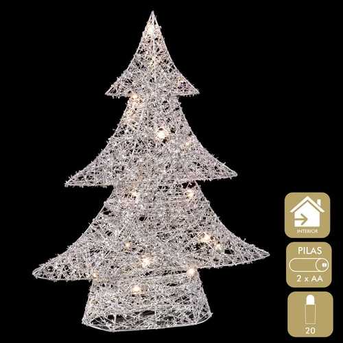 ÁRBOL CON LUZ METAL PLATA 40 X 10 X 50 CM