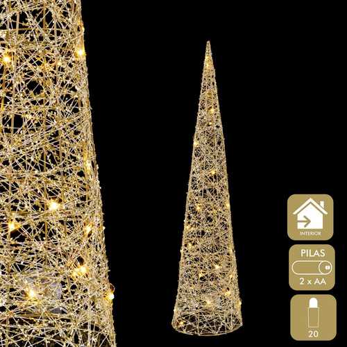 CONO CON LUZ METAL ORO 16 X 16 X 60 CM