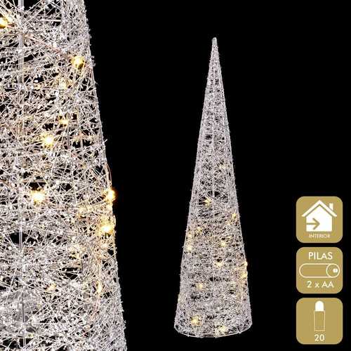 CONO CON LUZ METAL PLATA 16 X 16 X 60 CM