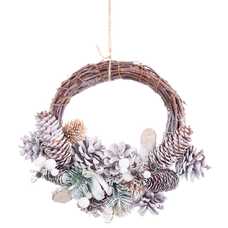 CORONA COLGAR PIÑAS NIEVE 24 X 22 X 8 CM CORONA COLGAR PIÑAS NIEVE 24 X 22 X 8 CM