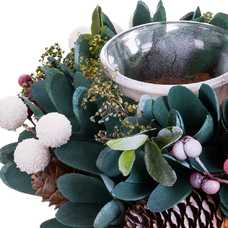 CENTRO 1 PORTAVELAS FOLLAJE Y ACEBO 16 X 16 X 8 CM