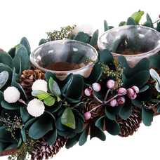 CENTRO 2 PORTAVELAS FOLLAJE Y ACEBO 30 X 15 X 9 CM