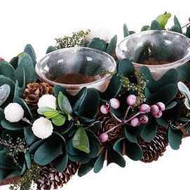 CENTRO 2 PORTAVELAS FOLLAJE Y ACEBO 30 X 15 X 9 CM