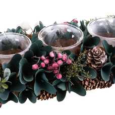 CENTRO 3 PORTAVELAS FOLLAJE Y ACEBO 36 X 15 X 9 CM