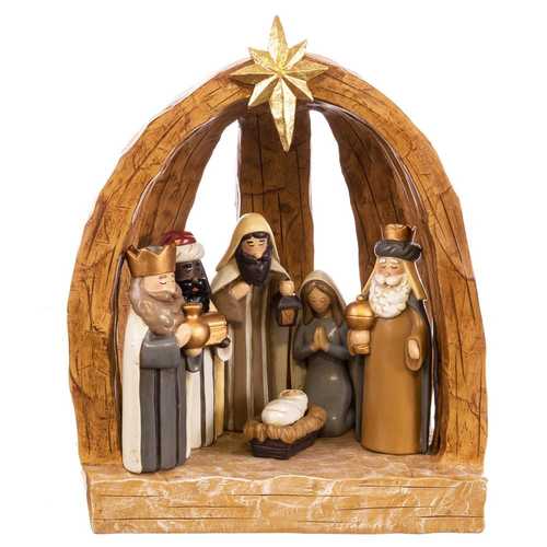 NACIMIENTO REYES MAGOS CON LUZ RESINA 30,50 X 21 X 38 CM