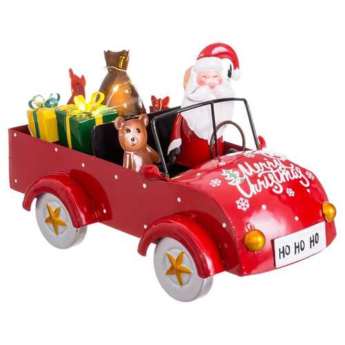 COCHE PAPA NOEL CON LUZ METAL 26,50 X 13,50 X 16 CM