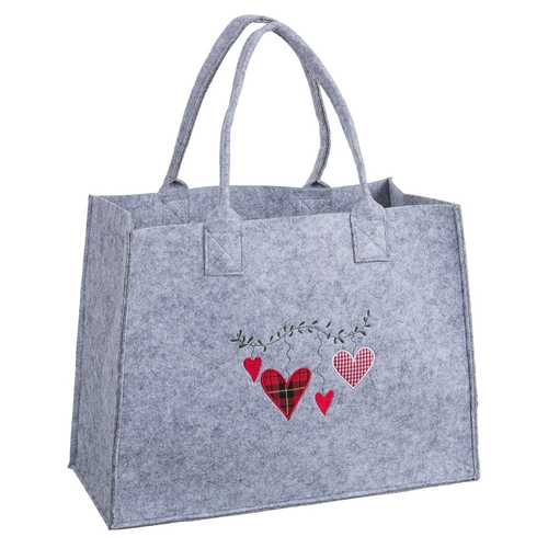BOLSO CORAZONES FIELTRO GRIS 40 X 30 X 18 CM