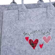 BOLSO CORAZONES FIELTRO GRIS 35 X 27 X 15 CM