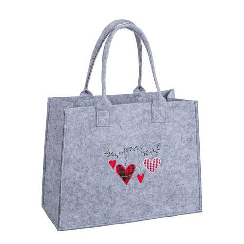 BOLSO CORAZONES FIELTRO GRIS 35 X 27 X 15 CM