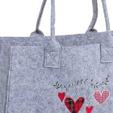 BOLSO CORAZONES FIELTRO GRIS 35 X 23 X 15 CM