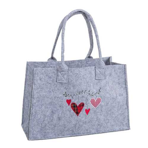 BOLSO CORAZONES FIELTRO GRIS 35 X 23 X 15 CM
