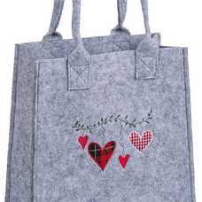 BOLSO CORAZONES FIELTRO GRIS 23 X 23 X 12 CM