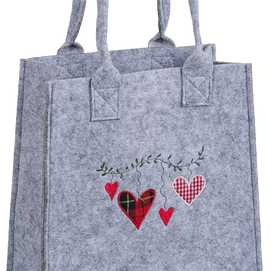 BOLSO CORAZONES FIELTRO GRIS 23 X 23 X 12 CM