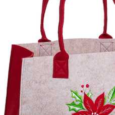 BOLSO POINSETTIA FIELTRO BEIGE-ROJO 40 X 30 X 18 CM