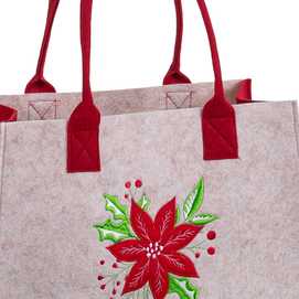 BOLSO POINSETTIA FIELTRO BEIGE-ROJO 35 X 27 X 15 CM