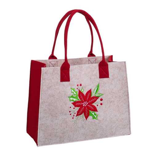 BOLSO POINSETTIA FIELTRO BEIGE-ROJO 35 X 27 X 15 CM