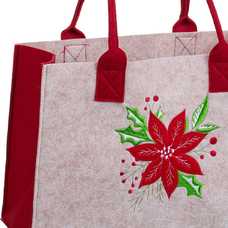 BOLSO POINSETTIA FIELTRO BEIGE-ROJO 35 X 23 X 15 CM