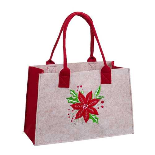 BOLSO POINSETTIA FIELTRO BEIGE-ROJO 35 X 23 X 15 CM