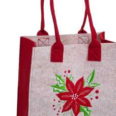 BOLSO POINSETTIA FIELTRO BEIGE-ROJO 23 X 23 X 12 CM