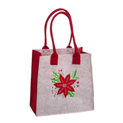 BOLSO POINSETTIA FIELTRO BEIGE-ROJO 23 X 23 X 12 CM