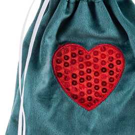 BOLSA CORAZÓN POLIESTER VERDE 15 X 20 CM