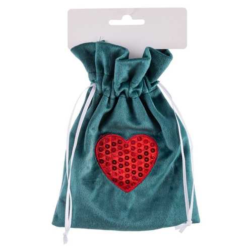 BOLSA CORAZÓN POLIESTER VERDE 15 X 20 CM