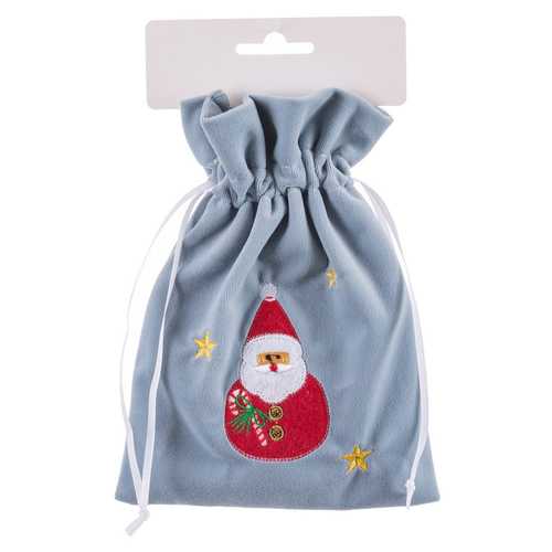 BOLSA PAPA NOEL POLIESTER AZUL 15 X 20 CM