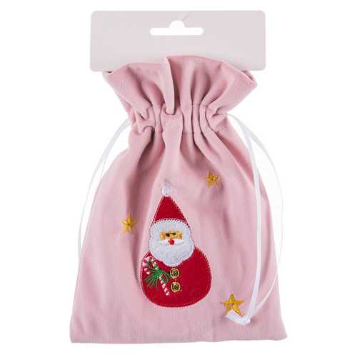 BOLSA PAPA NOEL POLIESTER ROSA 15 X 20 CM