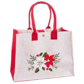 BOLSO POINSETTIA FIELTRO BEIGE-ROJO 30 X 18 X 40 CM