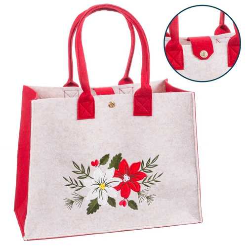 BOLSO POINSETTIA FIELTRO BEIGE-ROJO 30 X 18 X 40 CM