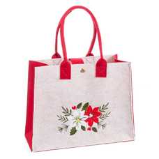 BOLSO POINSETTIA FIELTRO BEIGE-ROJO 27 X 15 X 35 CM
