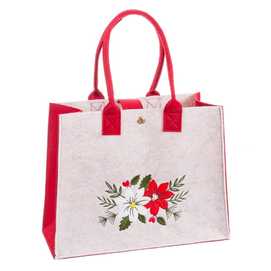 BOLSO POINSETTIA FIELTRO BEIGE-ROJO 27 X 15 X 35 CM