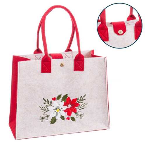 BOLSO POINSETTIA FIELTRO BEIGE-ROJO 27 X 15 X 35 CM