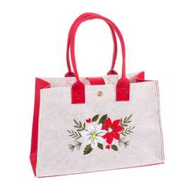 BOLSO POINSETTIA FIELTRO BEIGE-ROJO 23 X 15 X 35 CM