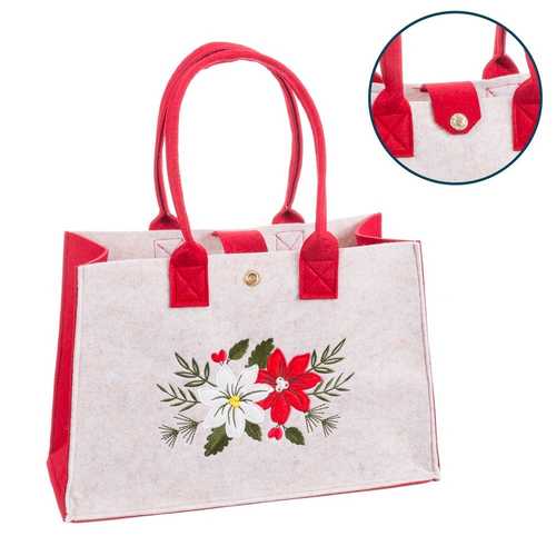 BOLSO POINSETTIA FIELTRO BEIGE-ROJO 23 X 15 X 35 CM